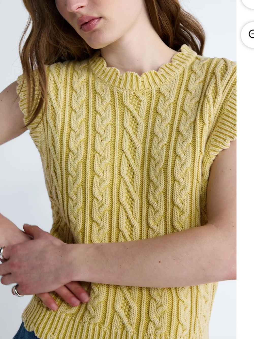 Sunny Yellow Cable-Knit Cap Sleeve Sweater